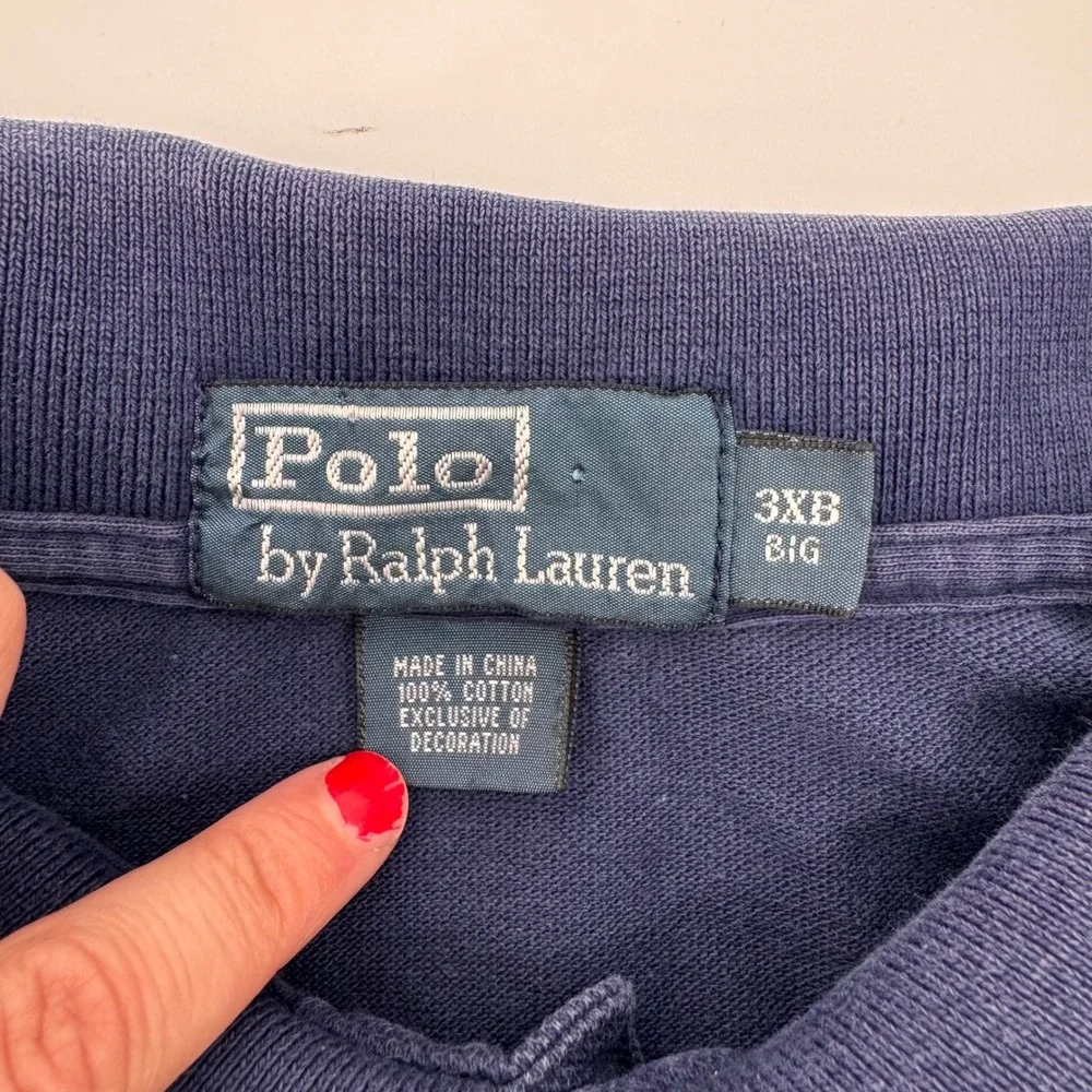 Polo Ralph Lauren Polo Shirt Men 3XB Navy Blue Long Sleeve Pique Cotton Big Tall